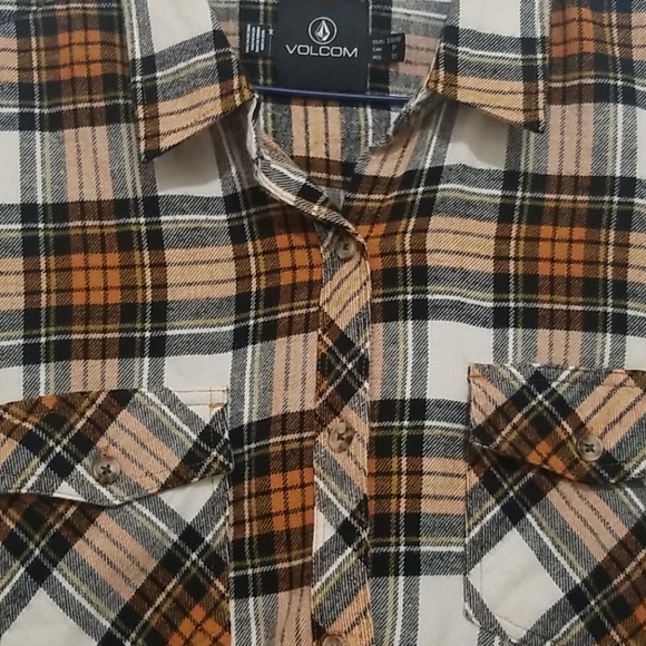 Volcom Orange Plaid Flannel Button Down Shirt - Picture 4 of 7